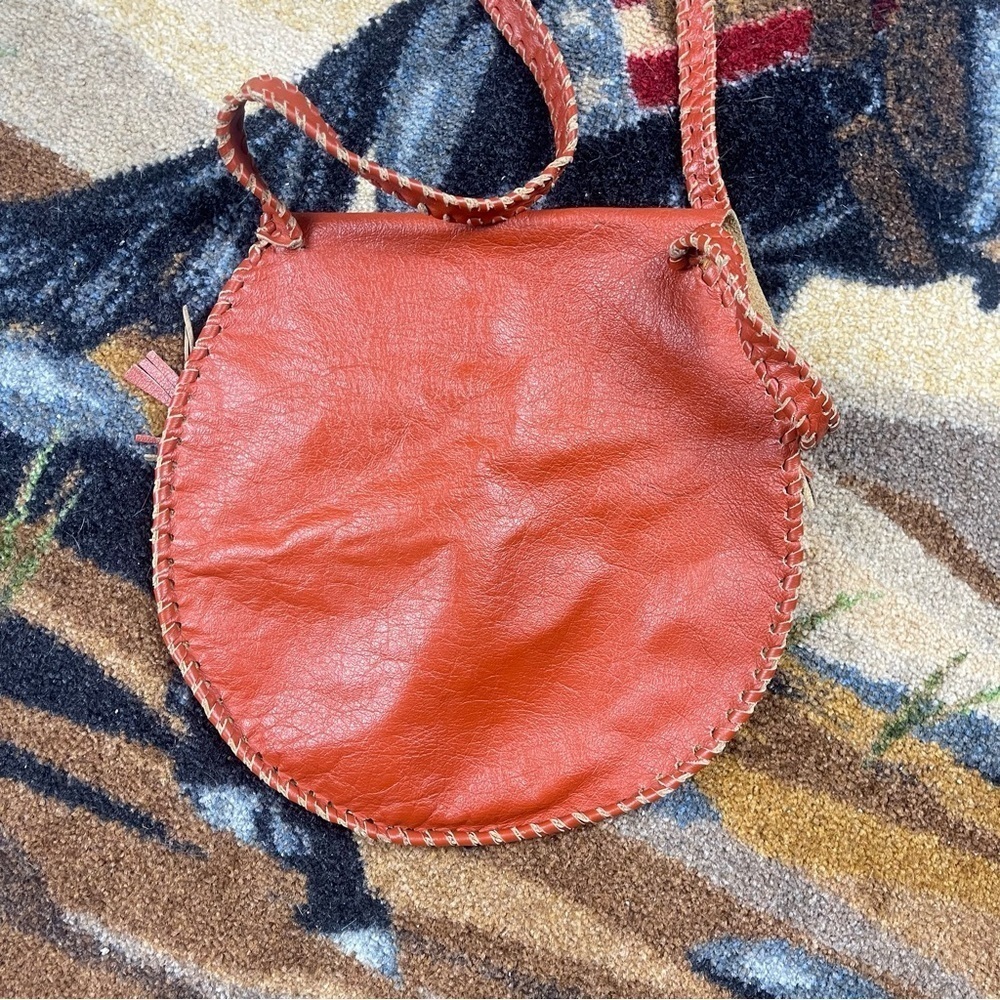 Vintage Leather Orange Bag with Fringe and Snap Closure - Picture 5 of 11